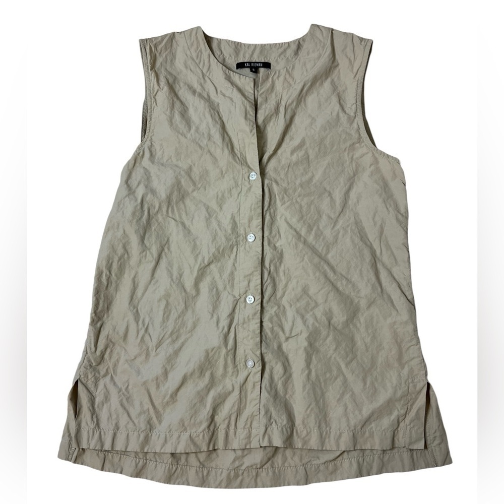 Kal Rieman Beige Tan Button Down Sleeveless Tunic Tank Size Small